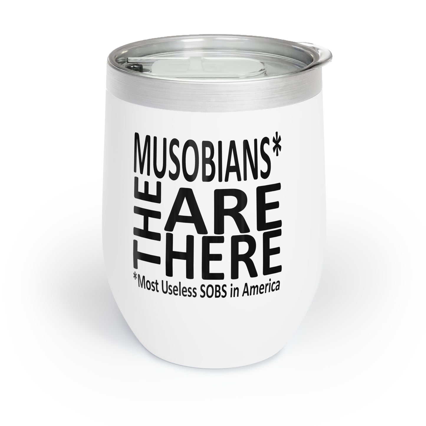 Reverse view of the Clueless VP political satire wine tumbler