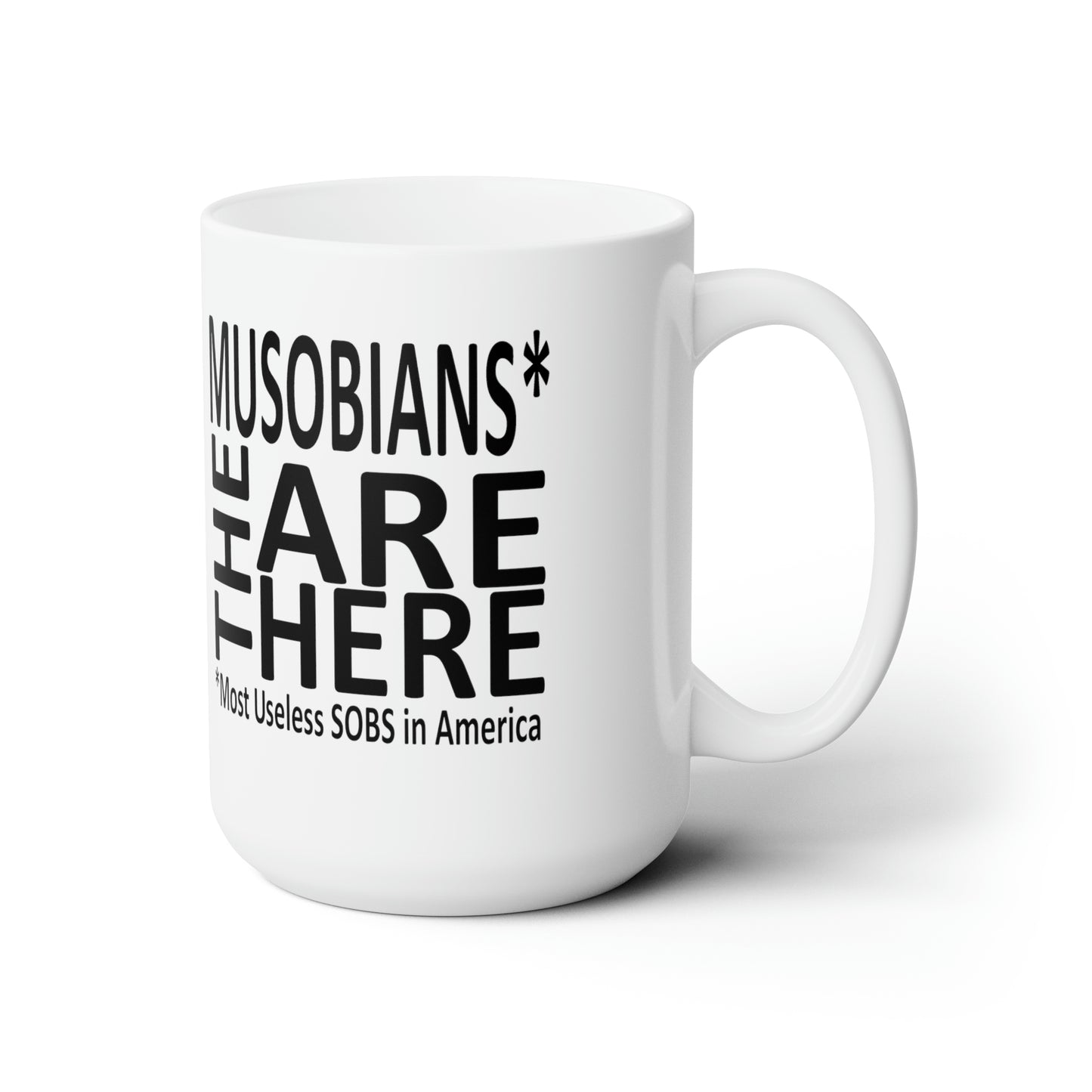 Back of the Capitol Devils 15 oz mug featuring the Musobians Are Here logo