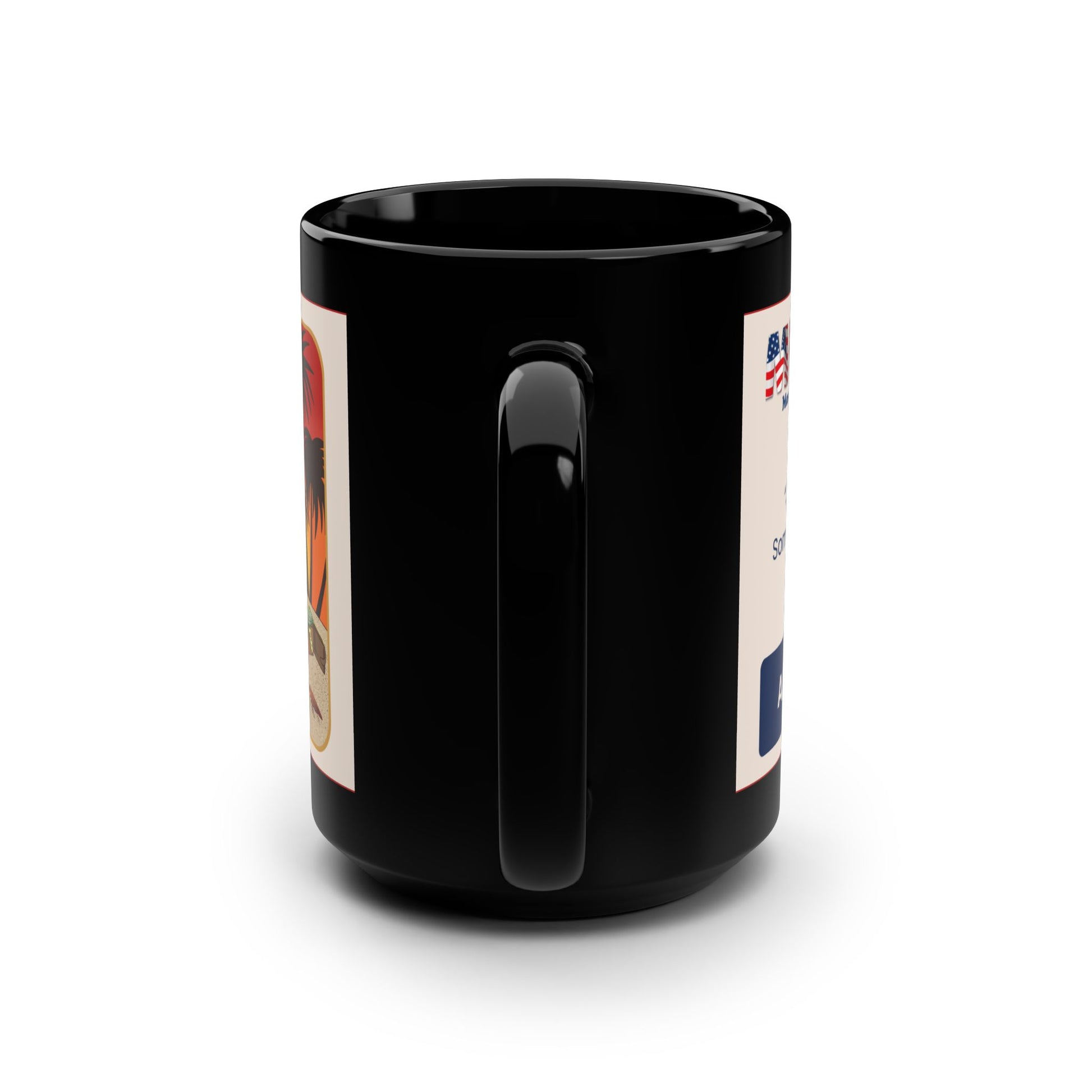 Handle View of Angie Nixon political satire black coffee mug
