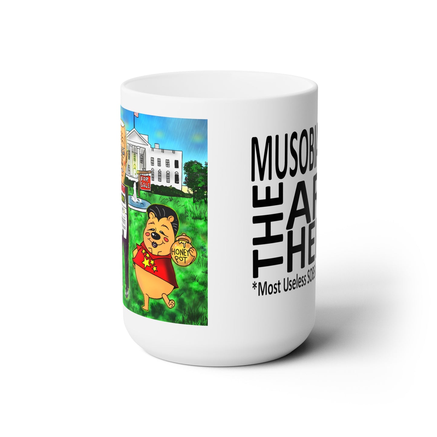 Angled view of the Biden ATM 15 oz political humor mug