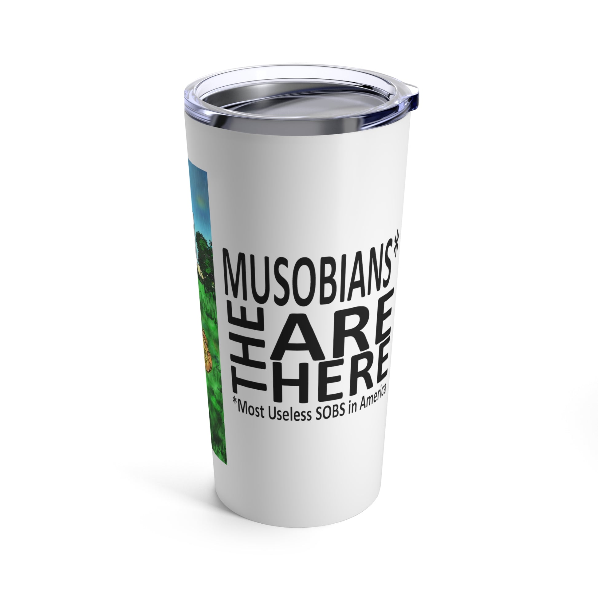 Reverse view of the Biden ATM political satire travel tumbler