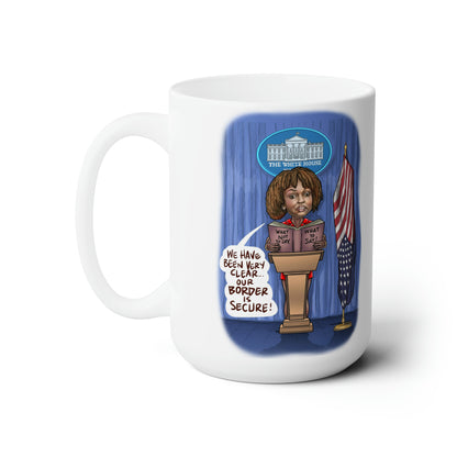 Binder Lady Musobia political satire artwork on 15 oz ceramic mug