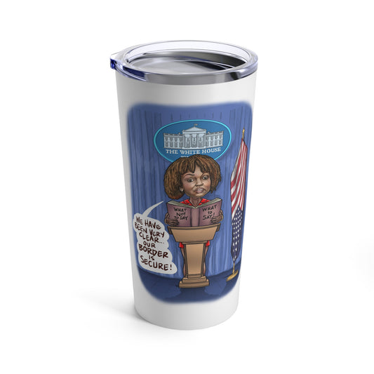 Binder Lady Musobia political satire artwork on blue 20 oz tumbler