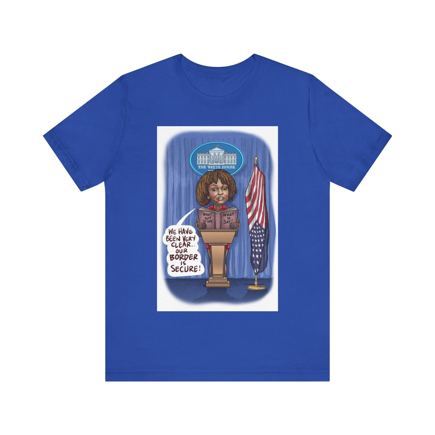 Binder Lady Musobia political satire artwork on blue T-shirt