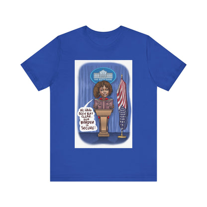 Binder Lady Musobia political satire artwork on blue T-shirt