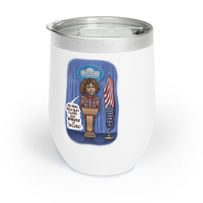 Binder Lady Musobia political satire artwork on blue chill wine tumbler