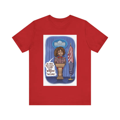 Binder Lady Musobia political satire artwork on red T-shirt