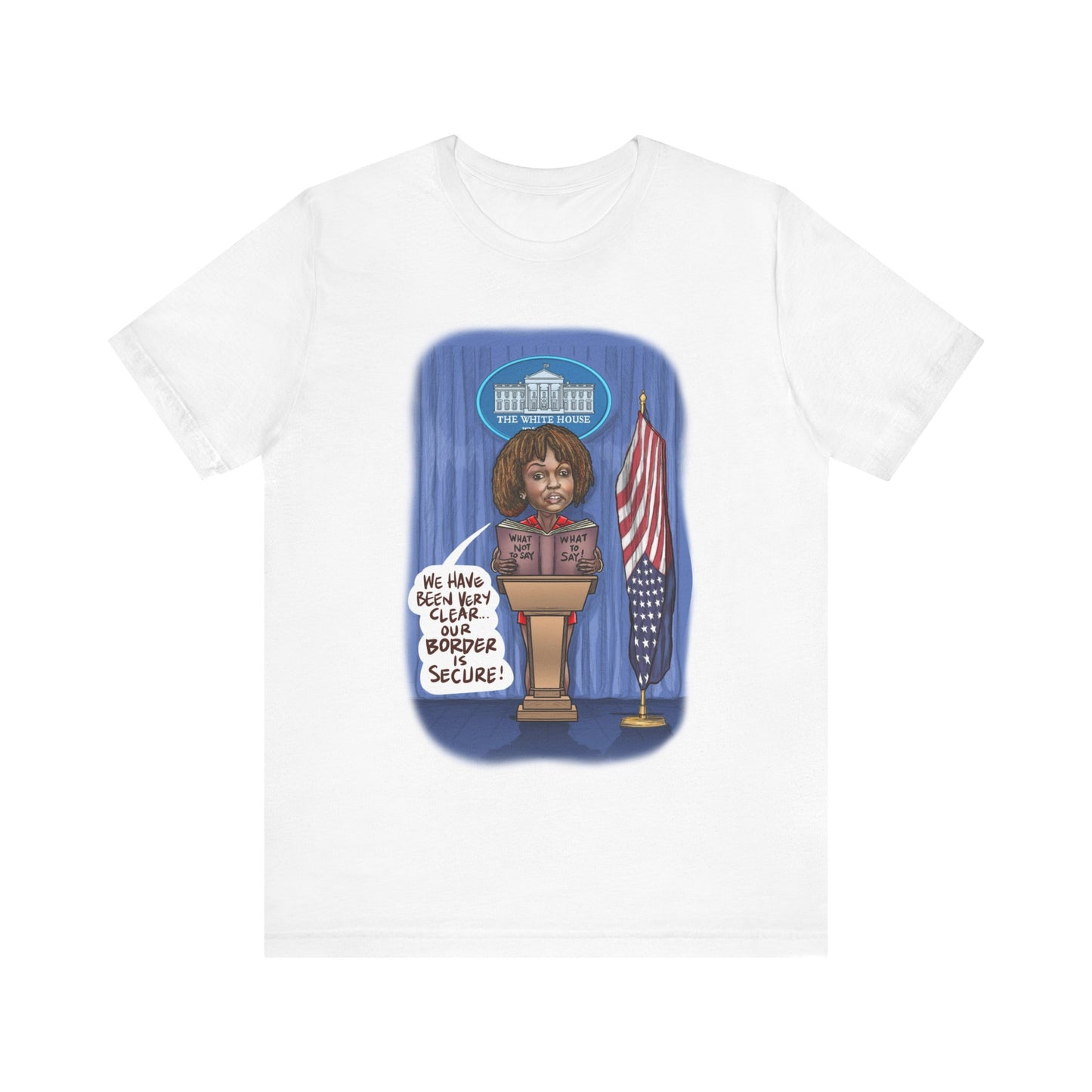 Binder Lady Musobia political satire artwork on white T-shirt