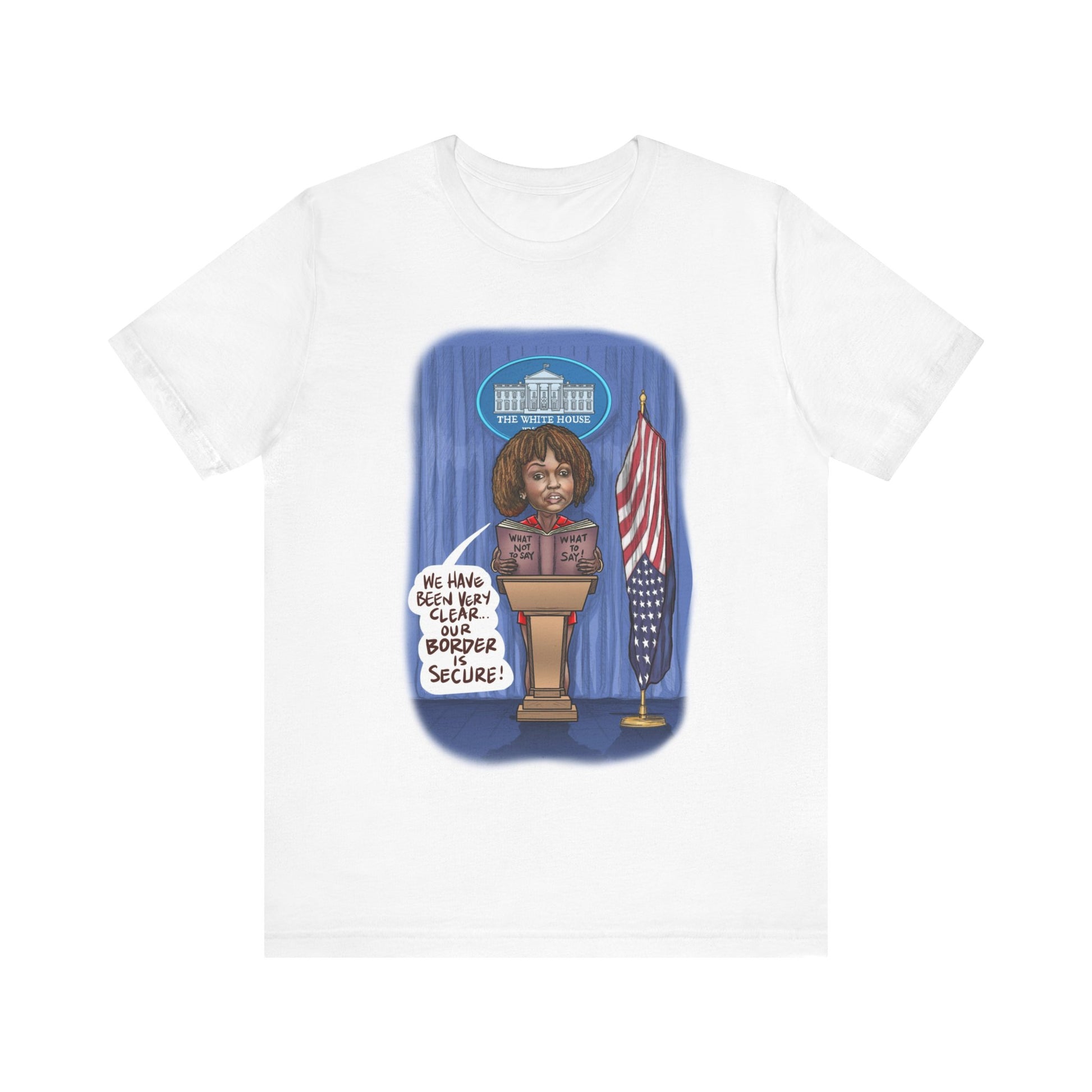 Binder Lady Musobia political satire artwork on white T-shirt