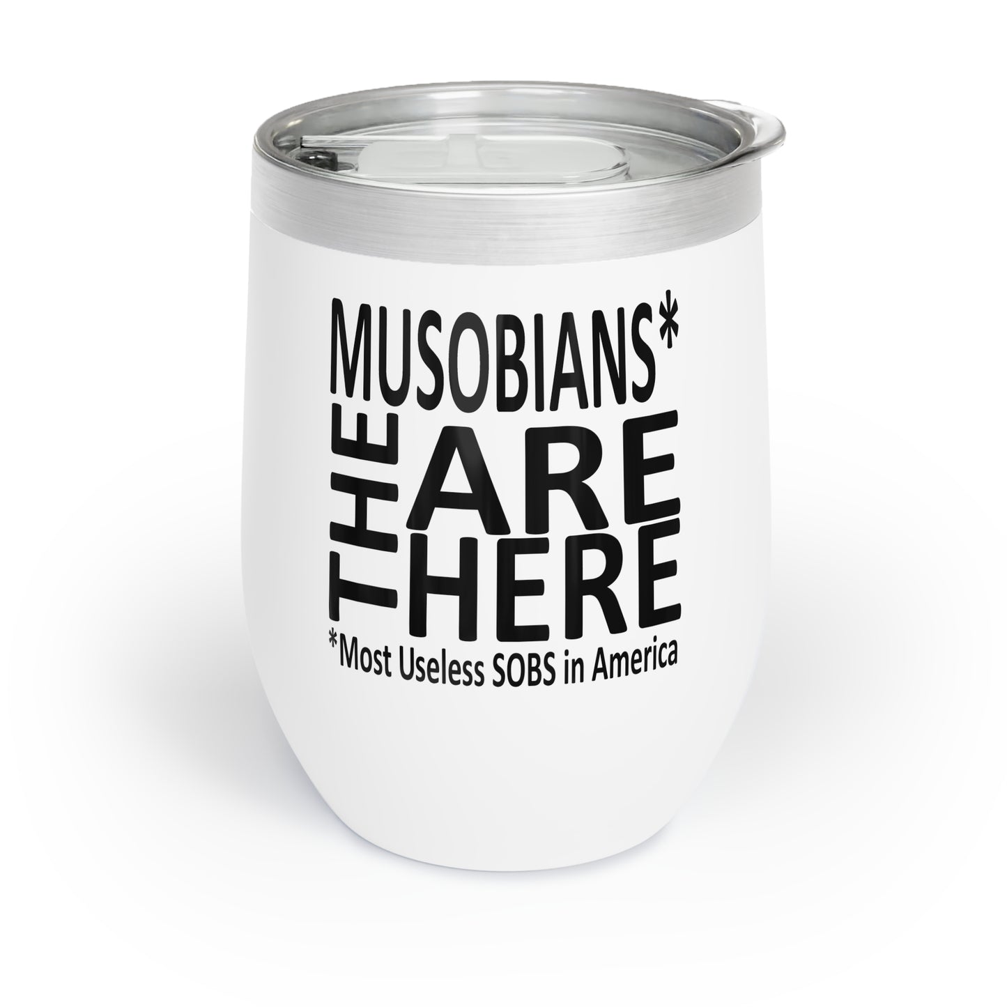 Musobians Are Here back design on Binder Lady orange chill wine tumbler