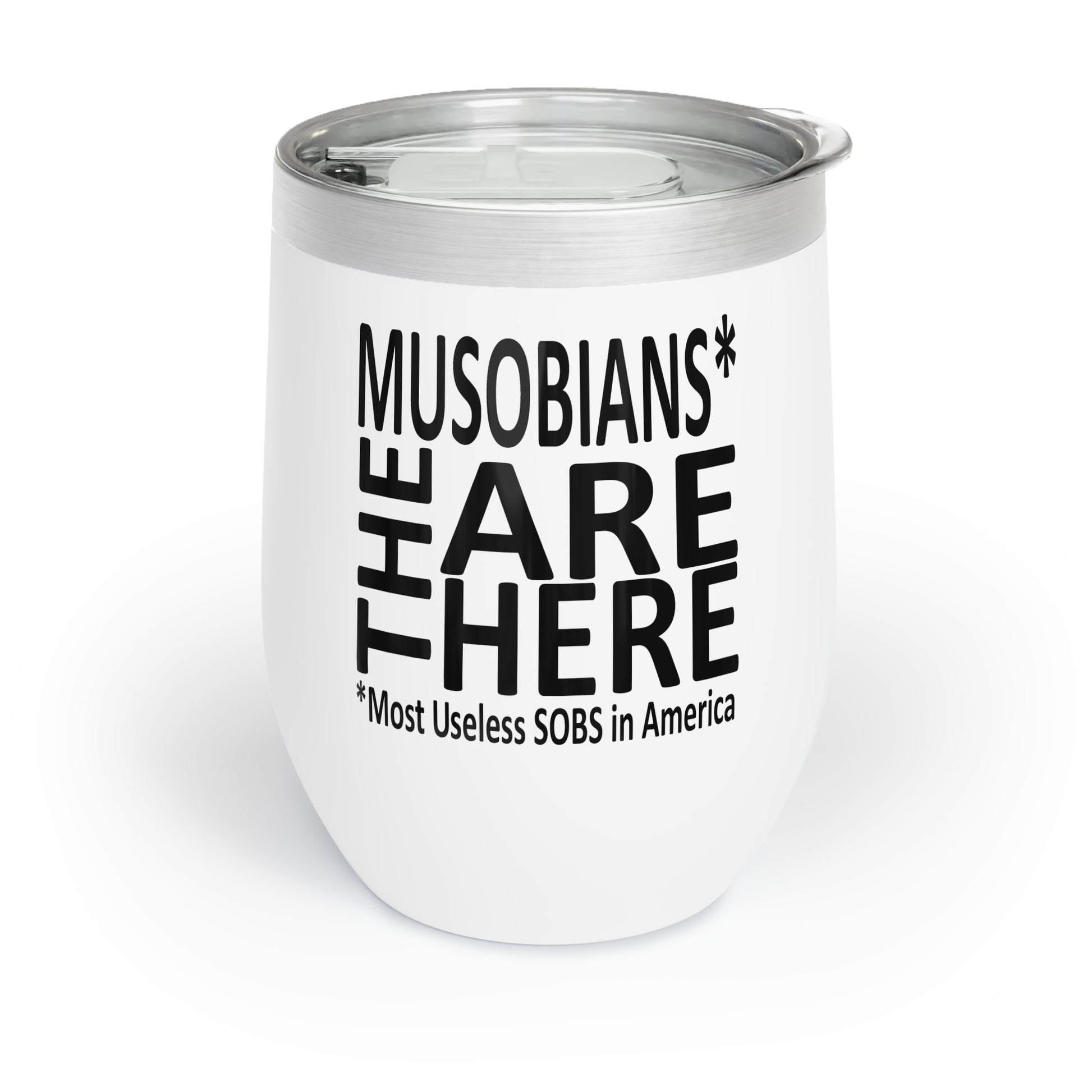 Musobians Are Here back design on Binder Lady orange chill wine tumbler