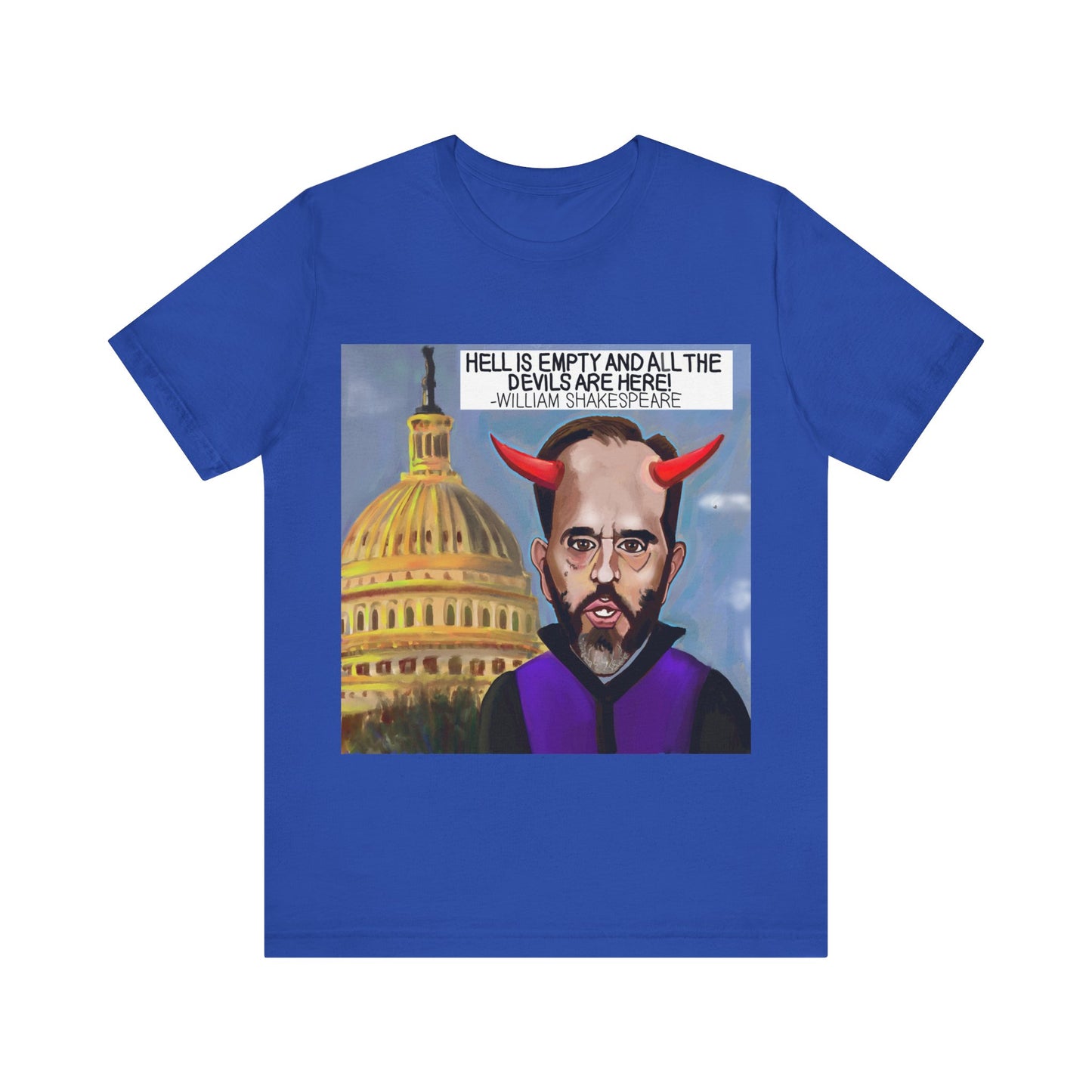 Blue Capitol Devils political satire T-shirt featuring original Musobia artwork of Jack Smith at the Capitol