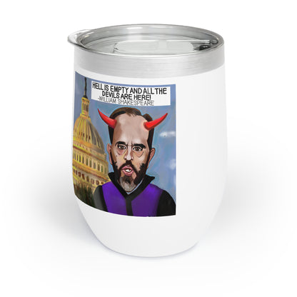 Capitol Devils wine tumbler featuring Jack Smith with devil horns before the United States Capitol