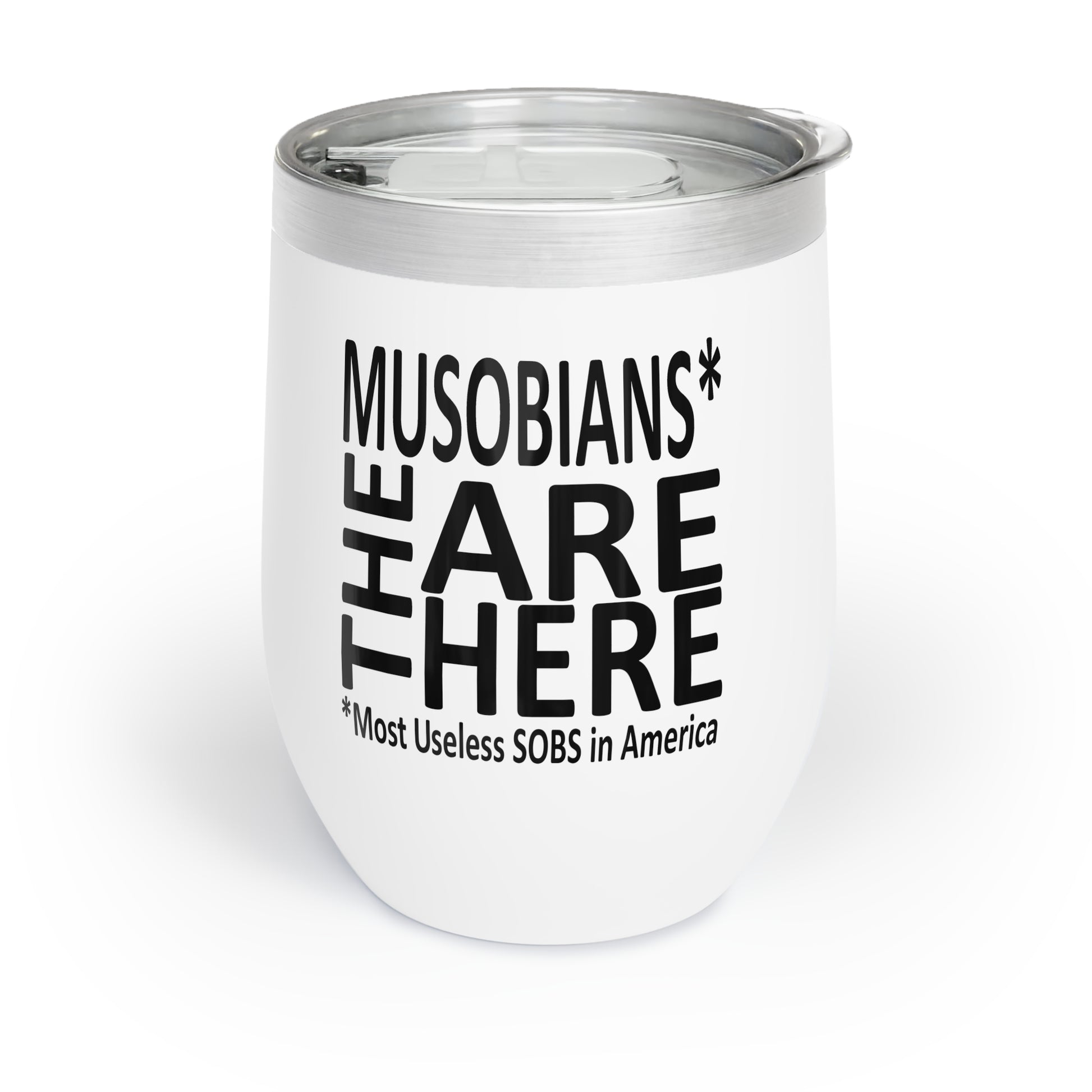 Reverse view of the Clueless VP political satire wine tumbler