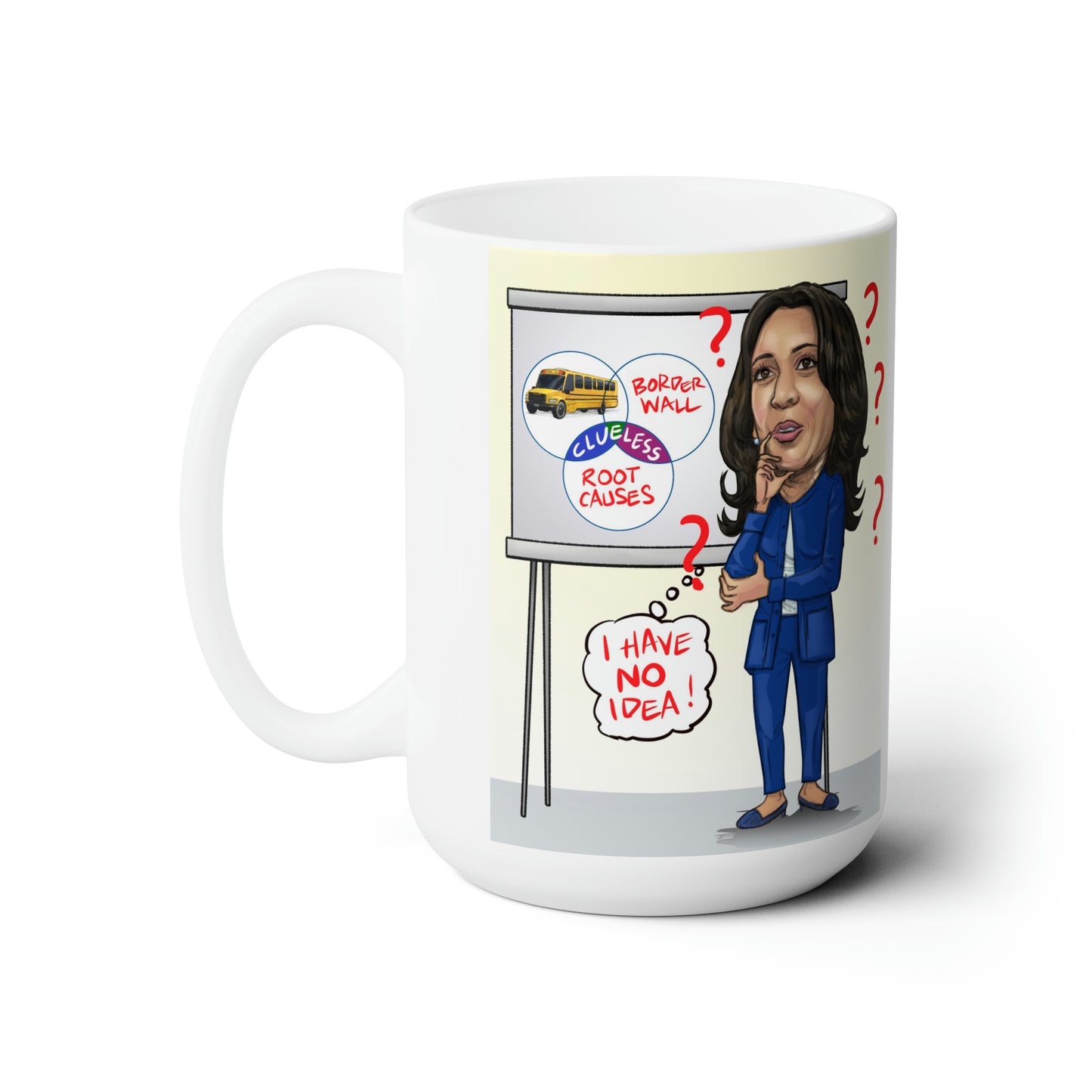 Clueless VP funny political gift mug featuring original Kamala Harris satire by Musobia