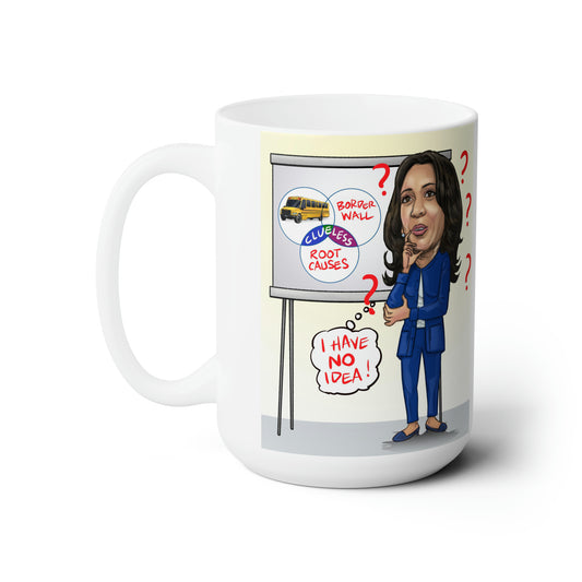 Clueless VP funny political gift mug featuring original Kamala Harris satire by Musobia