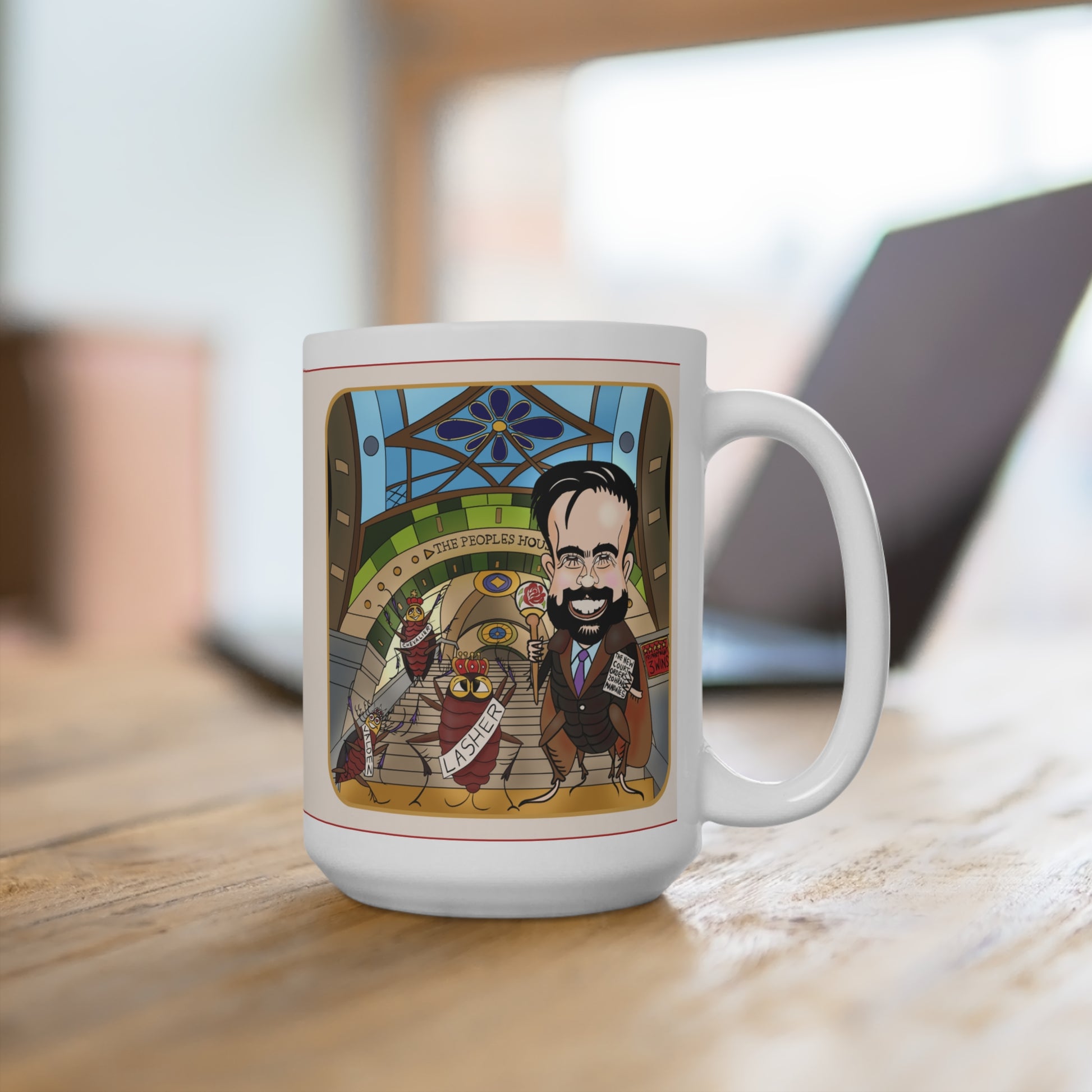 Comrade Kingmaker Musobia political satire artwork on 15 oz ceramic mug