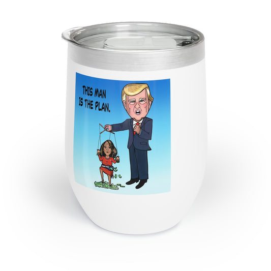 Fani Pac political satire wine tumbler featuring Donald Trump holding a Fani Willis puppet