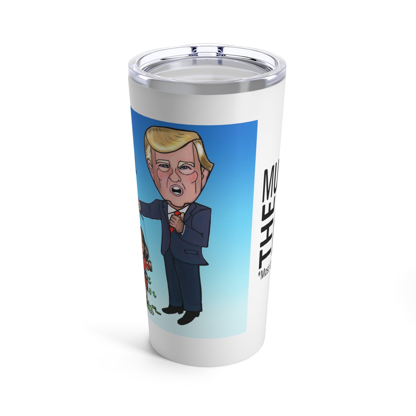 Alternate side of the Fani Pac political satire travel tumbler inspired by Fani Willis and Donald Trump