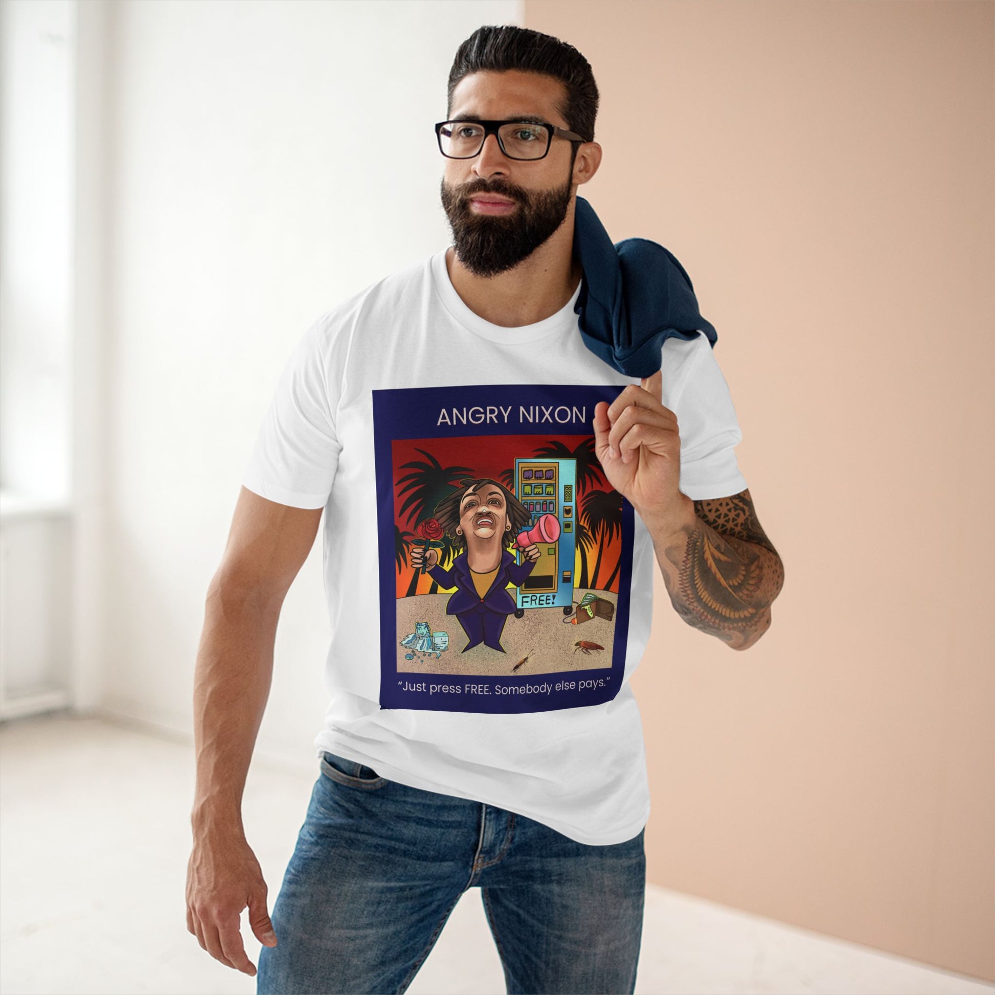 Musobia Most Useless SOBs in America Model with political satire T-shirt
