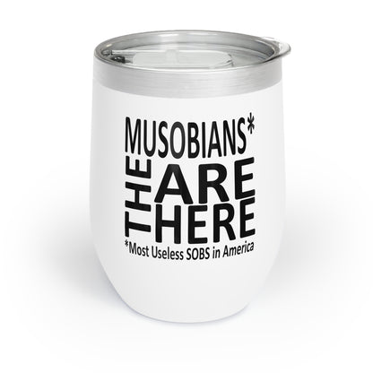 Back of the Capitol Devils wine tumbler featuring the Musobians Are Here logo